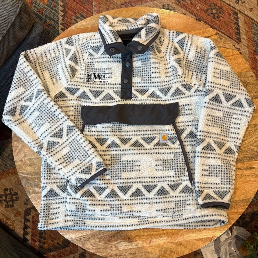 Carhartt Women's Relaxed Fit Fleece Pullover in the Malt Geo Aztec color/patter